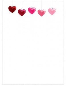 heart border clipart with five hanging hearts
