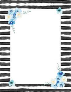 black and white stripes with blue flowers all painted in watercolor