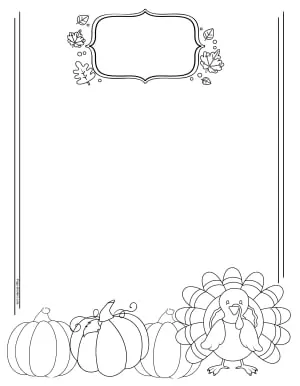 Picture of three pumpkins and a cute turkey with a frame for a title